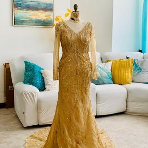 Handbeaded Gold Gown